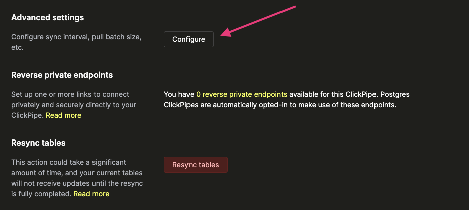 Кнопка редактирования параметров синхронизации