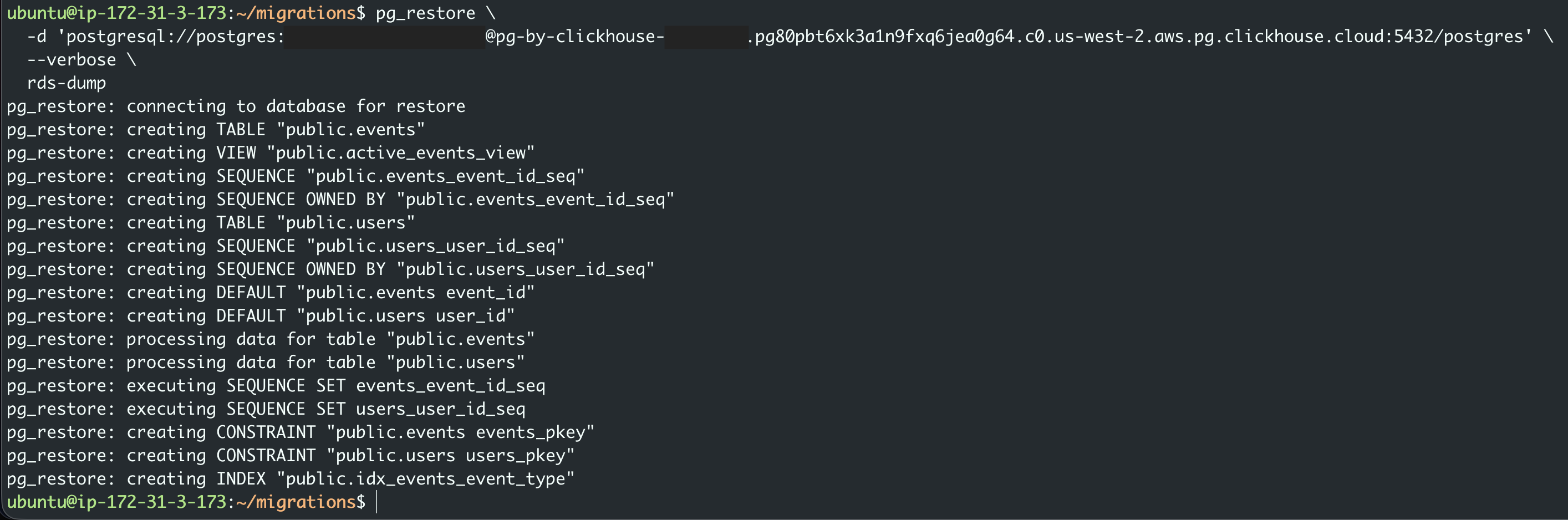 Выполнение команды pg_restore